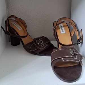 Steve Madden Brown Leather Suede Buckled Strappy Chunky Heel Size 9.5